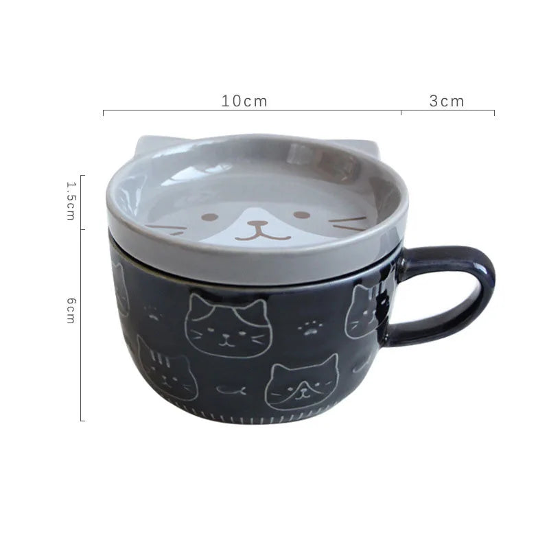 TEEk - Japanese Cat Lid Dish Mug HOME DECOR theteekdotcom grey 301-400ml/10-13oz 