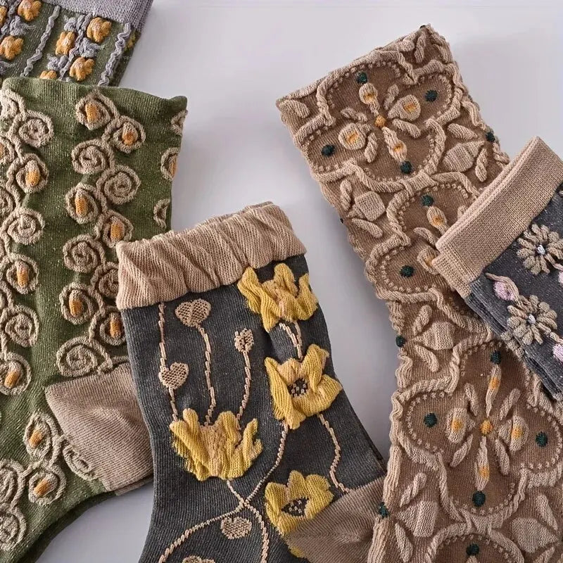 TEEK - 5 Pairs 3D Floral Textured Socks SOCKS theteekdotcom   