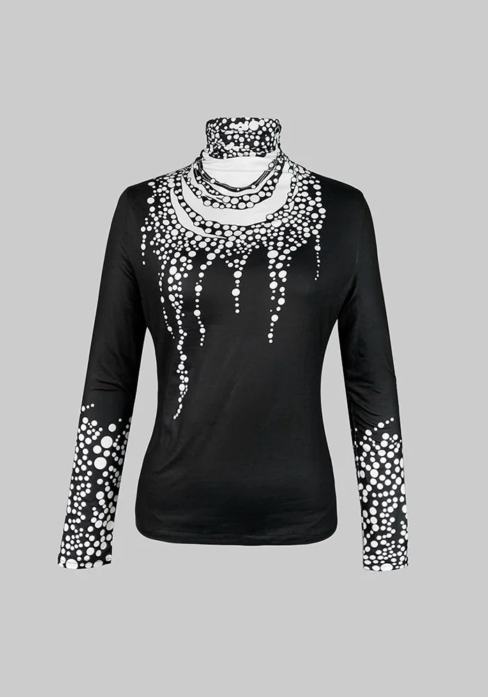 TEEK - Black Long Sleeve Printed Black Top TOPS theteekdotcom