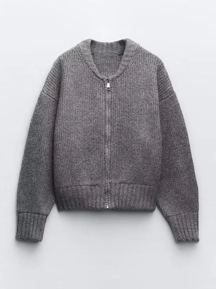 TEEK - Grey Knitted Zip Cardigan JACKET theteekdotcom   