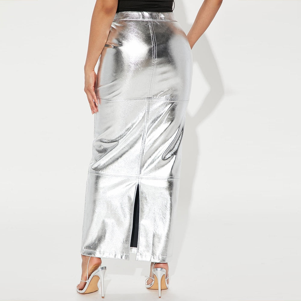 TEEK - Magical Metallic Slim Maxi Skirts SKIRT theteekdotcom   