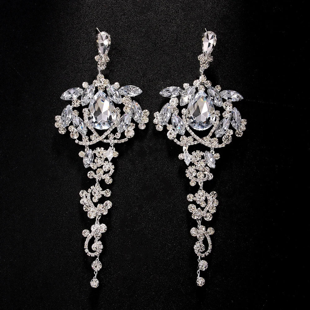 TEEK - Rhinestone Exaggerated Dangle Earrings JEWELRY theteekdotcom Silver