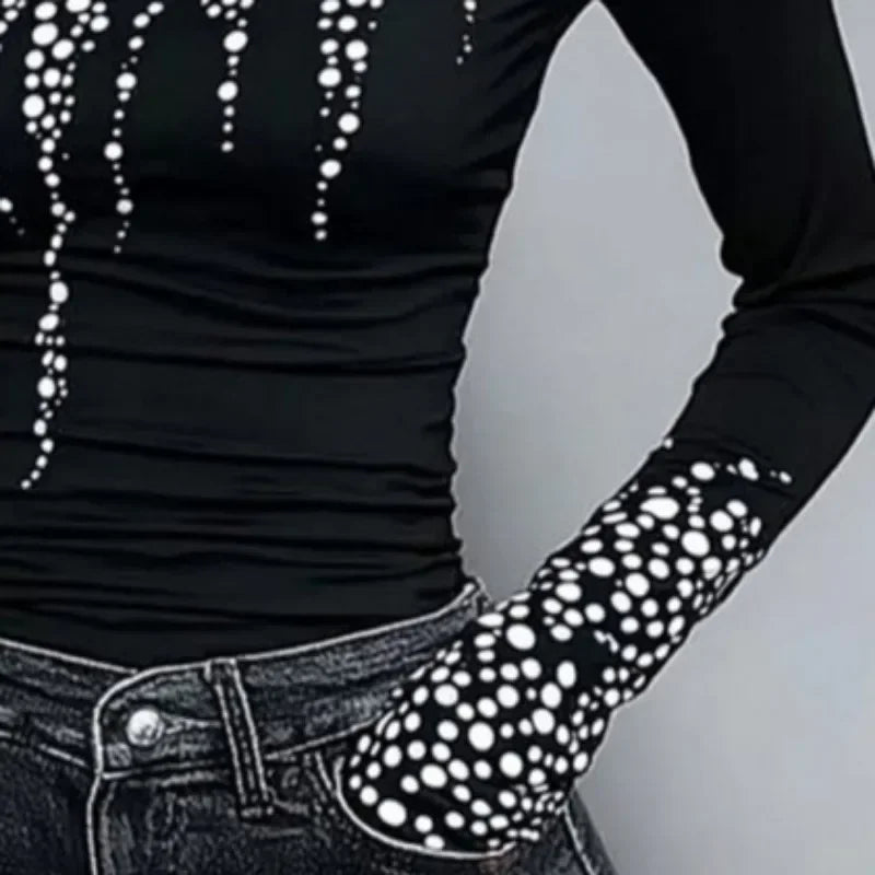 TEEK - Black Long Sleeve Printed Black Top TOPS theteekdotcom