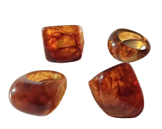 TEEK - 4-Piece Set of Gradient Geometric Irregular Wide Thick Rings