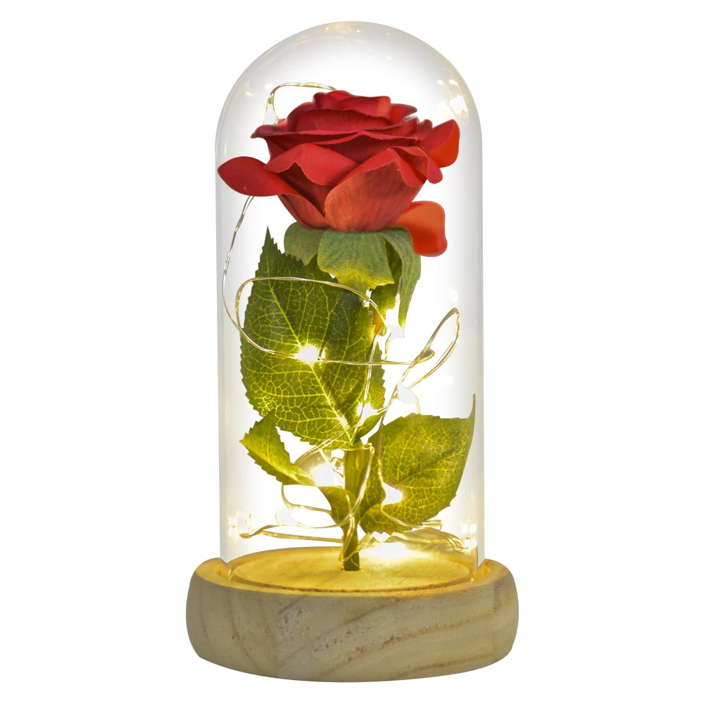 TEEK - Preserved Roses with LED Light Decor HOME DECOR theteekdotcom Silk Rose-Red 1  