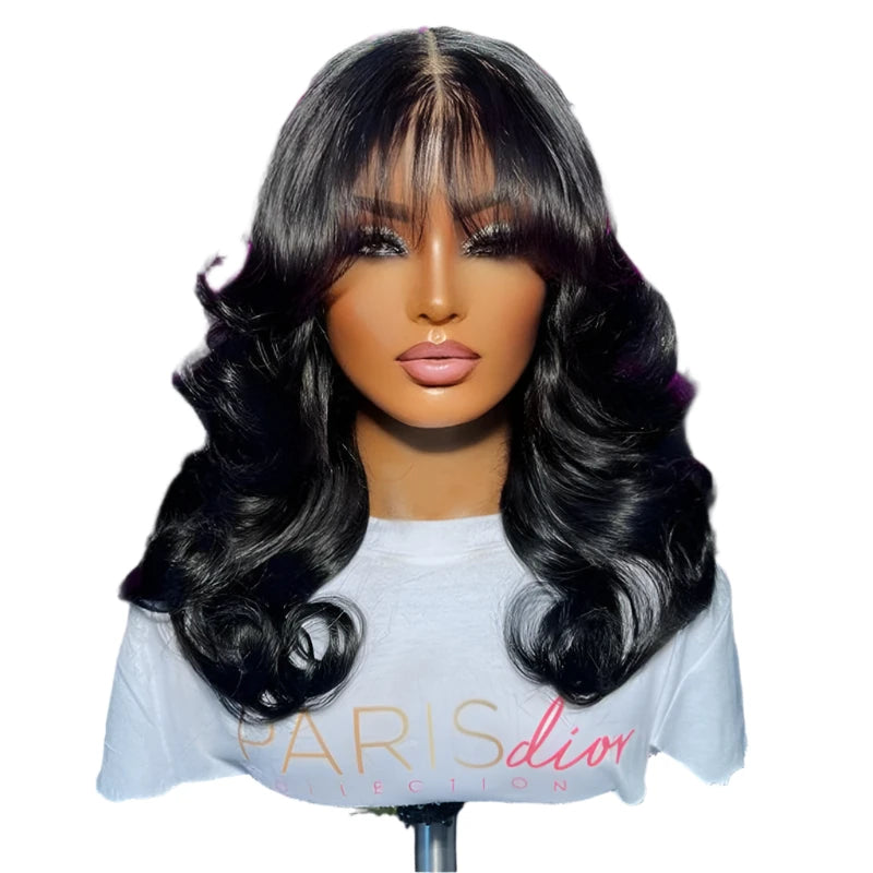 TEEK - Reddish Brown Body Wave Bangs Wig HAIR theteekdotcom Natural Color 18inches 13x6 Frontal Wig180