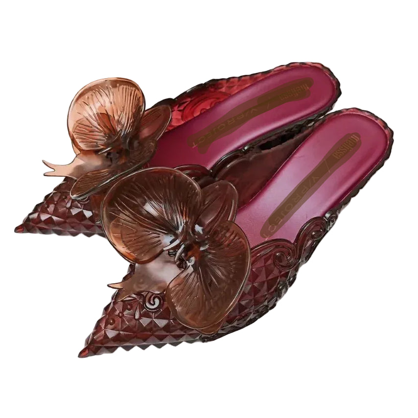 Design Big Butterfly Knot Melissa Women Flat Mules Sandals High Quality Cozy Patent Leather Pointed Toe Back Strap Shoes TEEK as pic 4 8.5