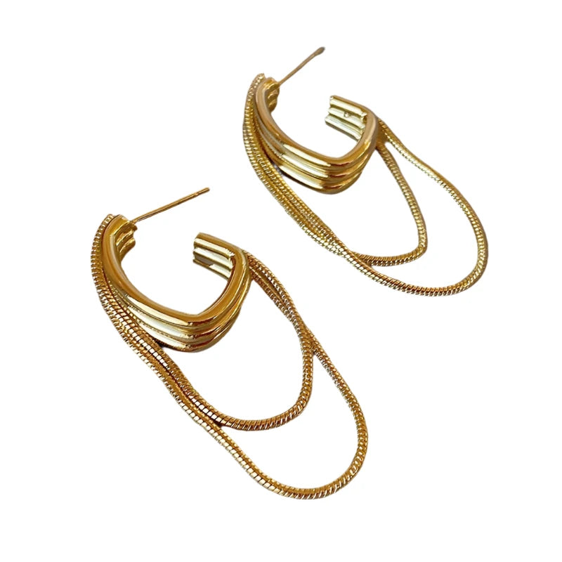 TEEK - Metal Tassel Geometric Earrings JEWELRY theteekdotcom Gold-color  