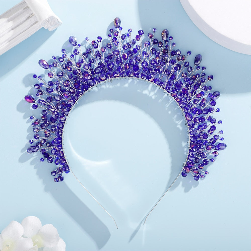 TEEK - Crystal Bejeweled Crown Headband HAIR CARE theteekdotcom Blue  