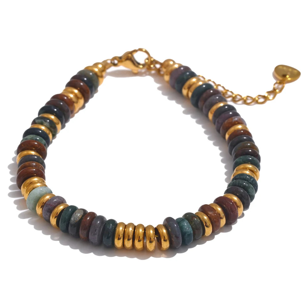 TEEK - Colorful Natural Stone Beads Chain Handmade Bracelet JEWELRY theteekdotcom YH4041A Dark  