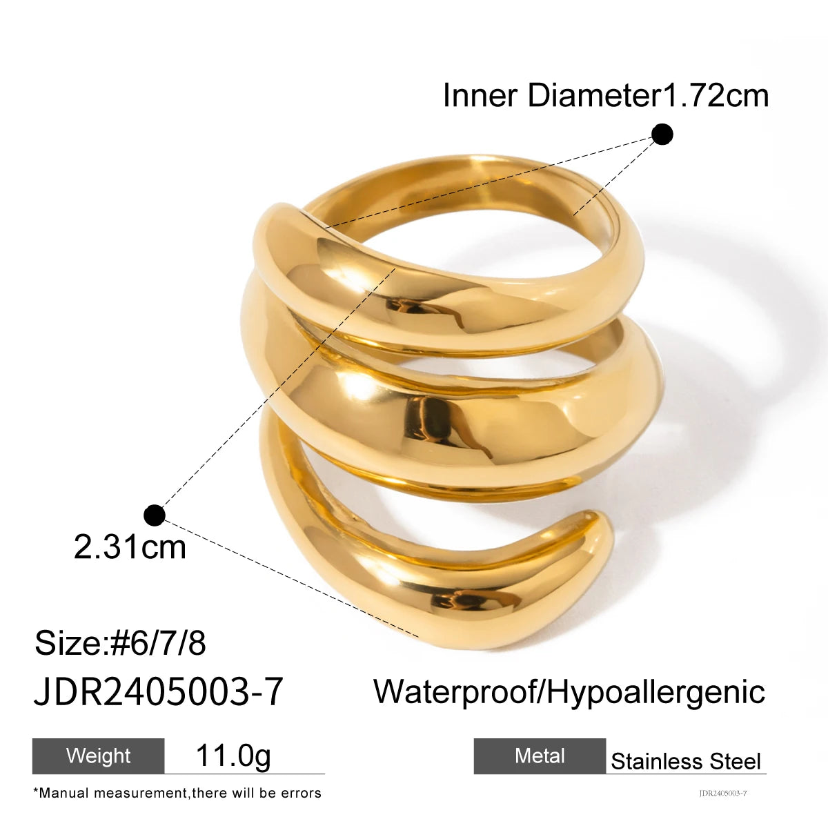 TEEK - Hyperbole Stainless Steel Three-layer Fine Ring JEWELRY theteekdotcom Golden