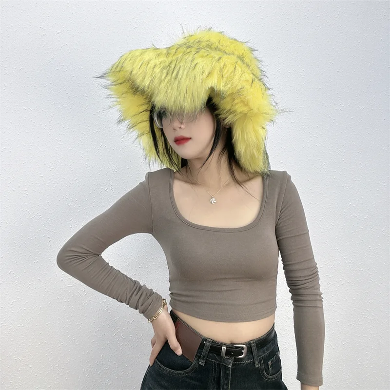 TEEK - Faux Fur Oversized Bucket Hat HAT theteekdotcom yellow