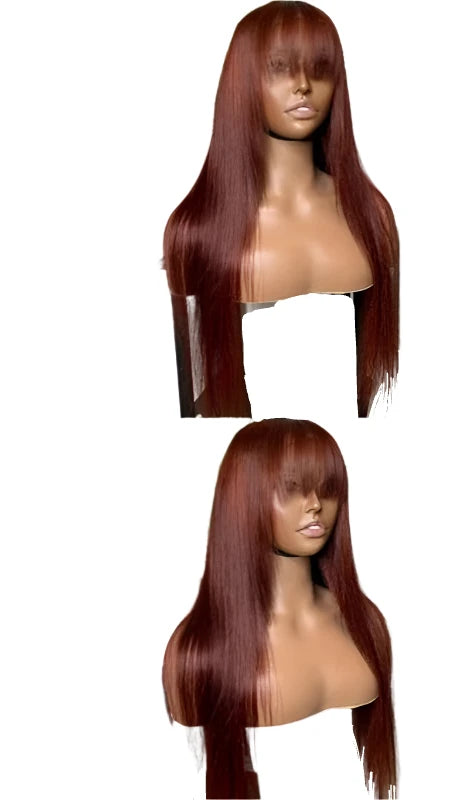 TEEK - Reddish Brown Body Wave Bangs Wig HAIR theteekdotcom Reddish Brown ST 22INCHES 13x4 Wear Go Wig180