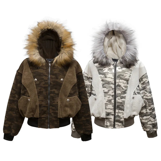 TEEK - Mens Camouflage Fluff Collar Hooded Jacket JACKET theteekdotcom