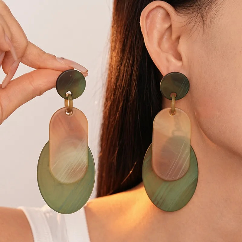 Individually Exaggerated Acrylic Geometric Circular Pendant Earrings, Vintage Bohemian Jewelry Trendy Women's Pendant Earrings TEEK
