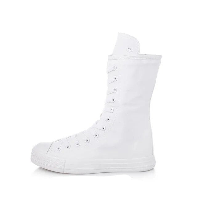 TEEK - Long Laced Canvas High Top Sneakers SHOES theteekdotcom White Short 5.5 