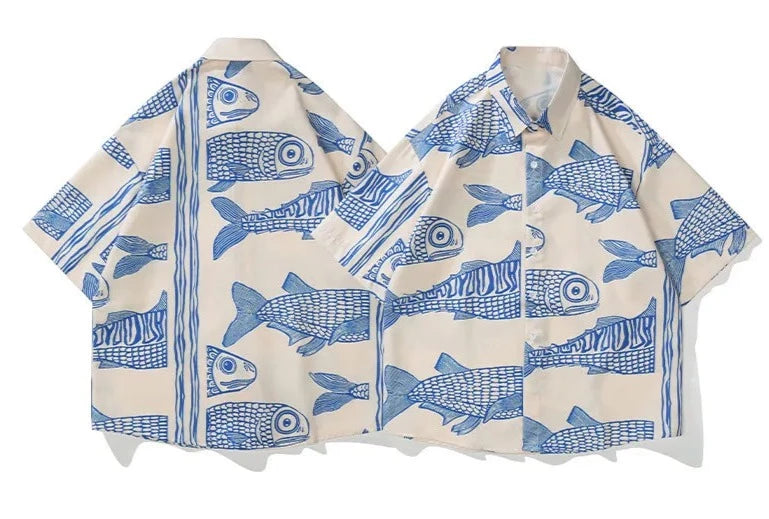 TEEK - Oversized Fried Street Fashion Print Mens Shirts TOPS theteekdotcom Fish M 