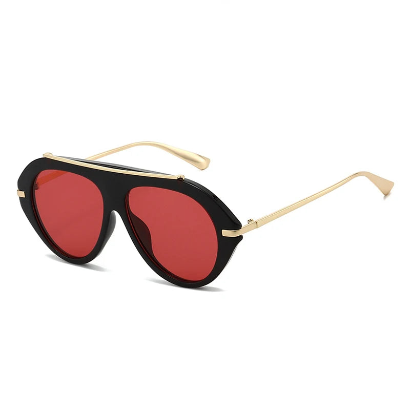 SO&EI Ins Popular Fashion Oversized Pilot Sunglasses Women Shades UV400 Retro Gradient Men Blue Green Sun Glasses TEEK Dark Red Red As the picture