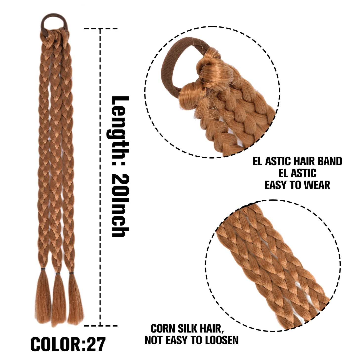 TEEK - 20 Inch Long Braided Synthetic PonytailHair Extension
