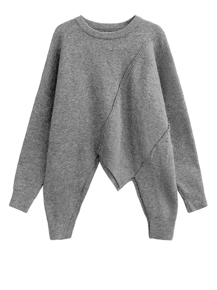 TEEK - Irregular Big Size Knitted Sweater TOPS theteekdotcom Gray  