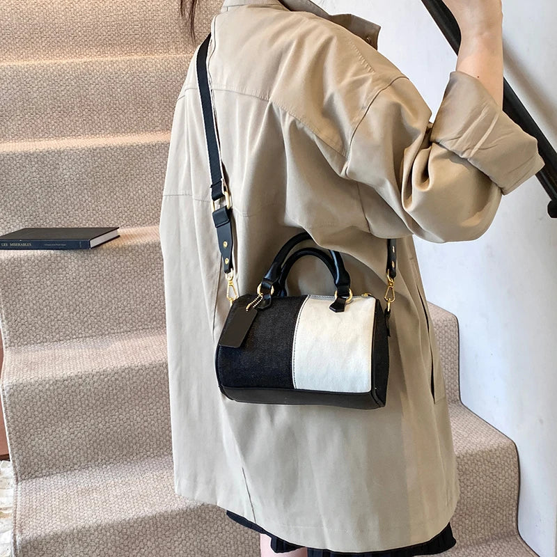 TEEK - Patchwork Colorblock Denim Shoulder Boston Bag BAG TEEK