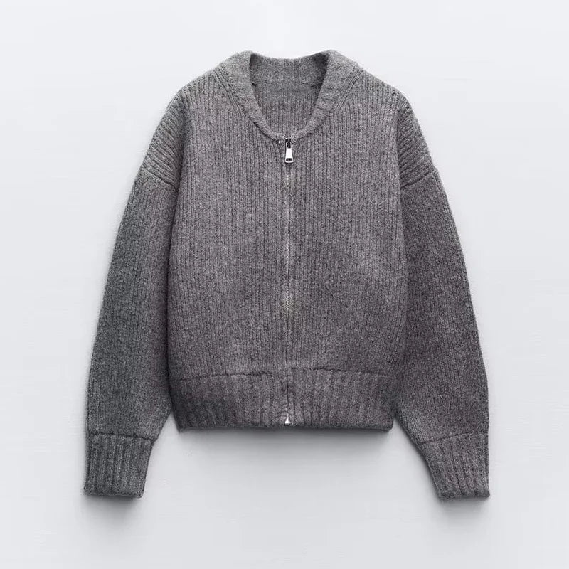TEEK - Grey Knitted Zip Cardigan JACKET theteekdotcom S  