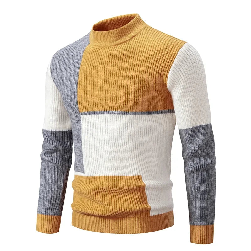 TEEK - Mens Neck Knit Pullover Sweater TOPS theteekdotcom M194 yellow and gray TAG M / US S 