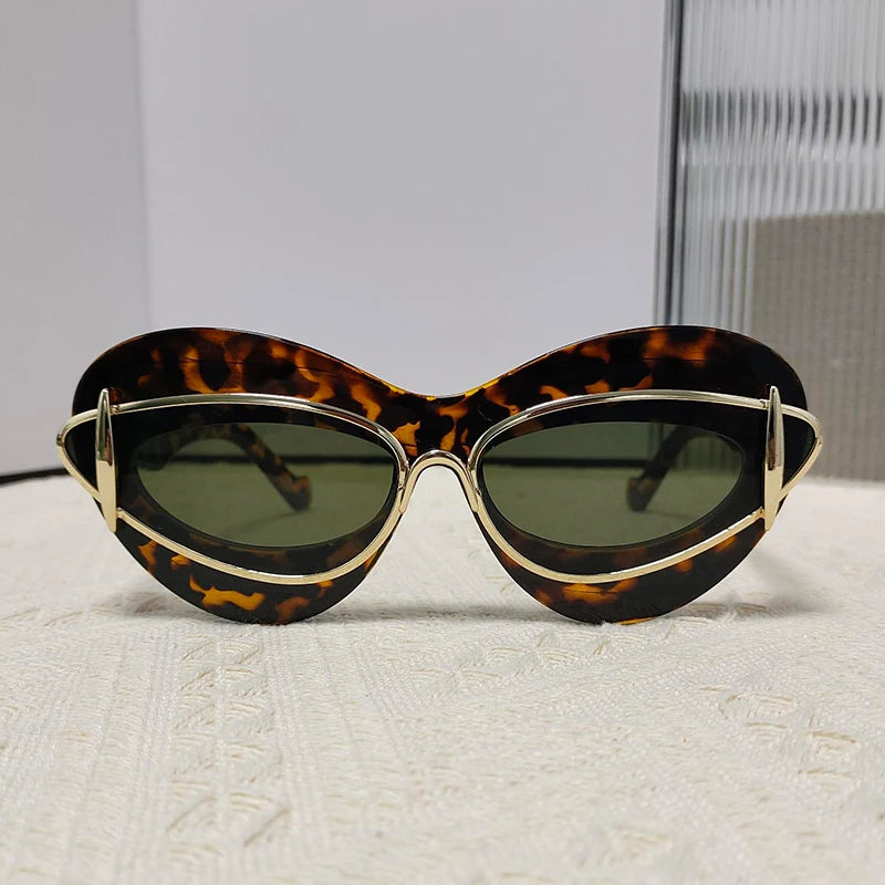 TEEK - Cat Eye Double Frame Sunglasses EYEGLASSES theteekdotcom C5 Demi Green  
