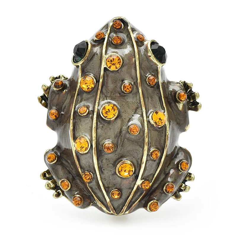 TEEK - Cute Frog Rhinestone Brooch JEWELRY theteekdotcom brown  