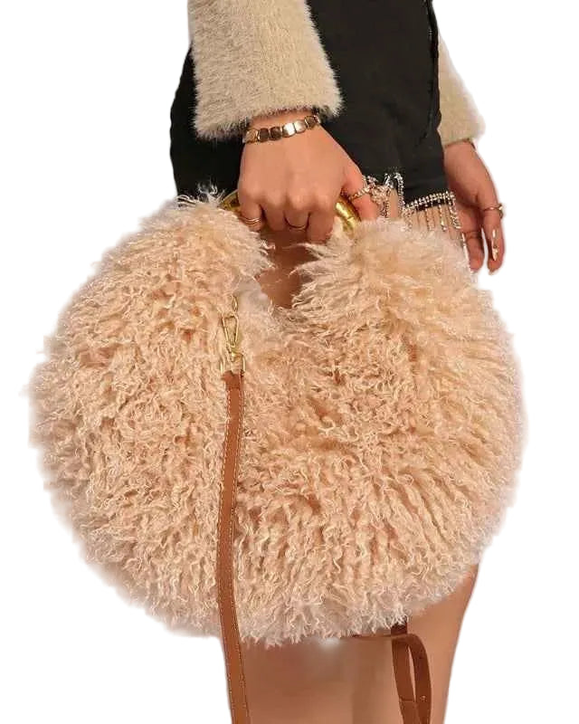 Spice Girl Solid Color Plush Women's Shoulder Bags Exquisite Handle Female Handbag Casual Versatile Furry Ladies Messenger Bag