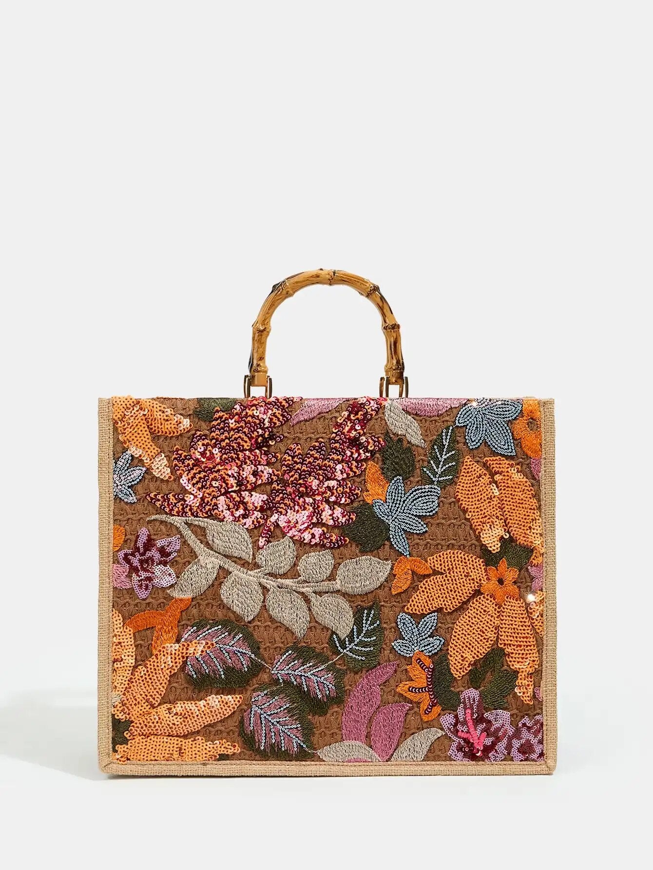 TEEK - Sequin Tote Floral Beaded Bamboo Straw Bag BAG theteekdotcom   