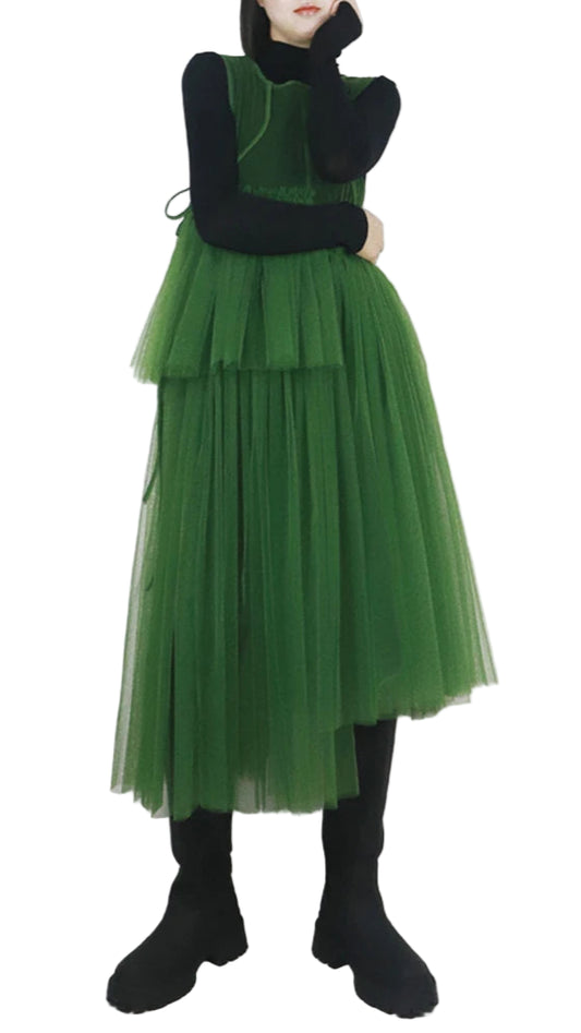 TEEK - Mesh Top Sleeveless Layered dress DRESS theteekdotcom green mesh dress One Size