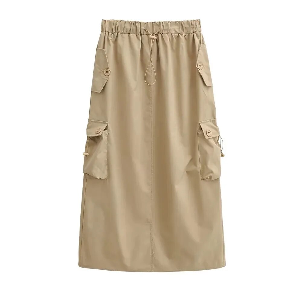 TEEK - High Waist Cargo A-Line Skirt SKIRT theteekdotcom Khaki S 