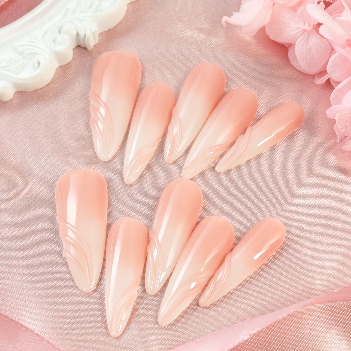 TEEK - 10pcs Pure Handmade 3D Press-On Nails NAIL ART theteekdotcom size-L(CJ0005)  