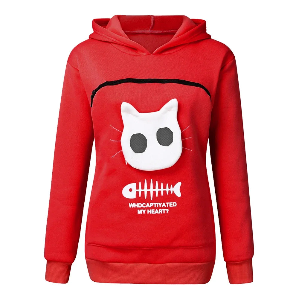 TEEK - Cat Lovers Cuddle Pouch Sweatshirt TOPS theteekdotcom Red S 