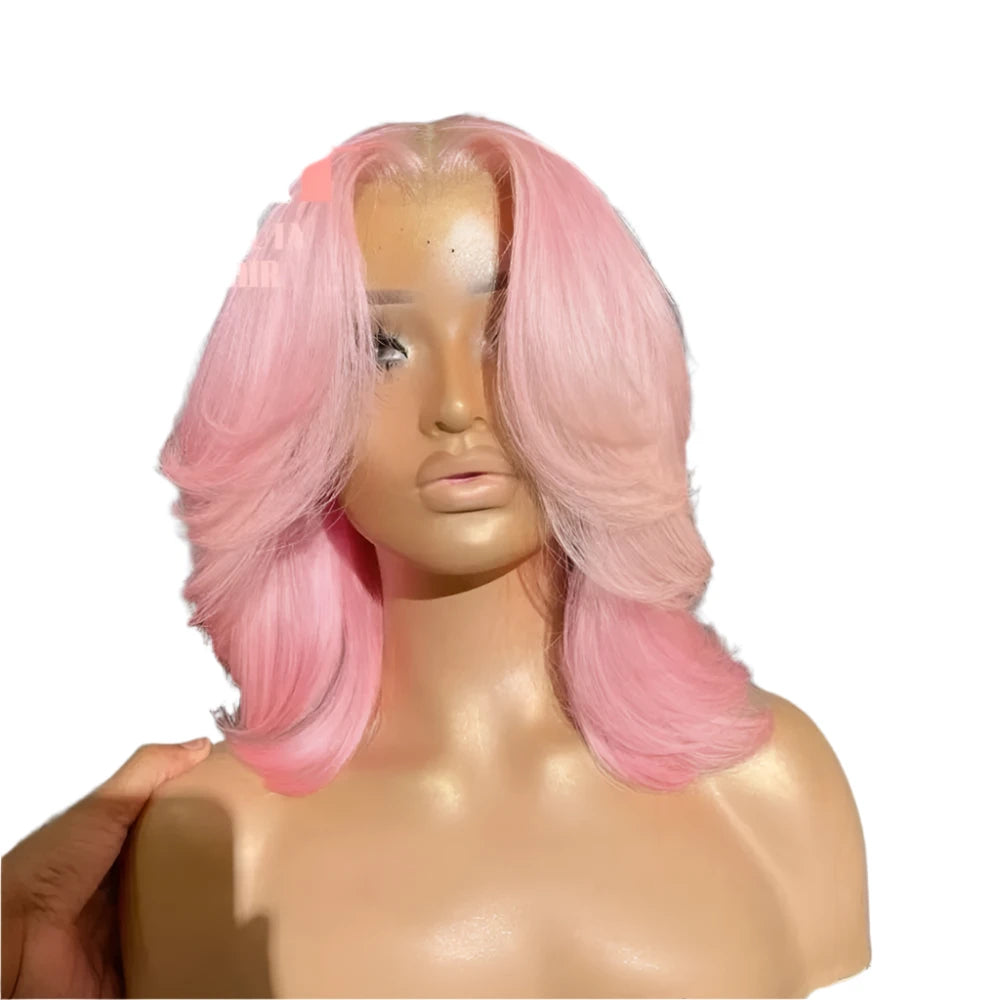 TEEK - Cute Quick 12 Inch Fix Body Wave Heat Synthetic Wig HAIR theteekdotcom light pink Lace Front | 150%