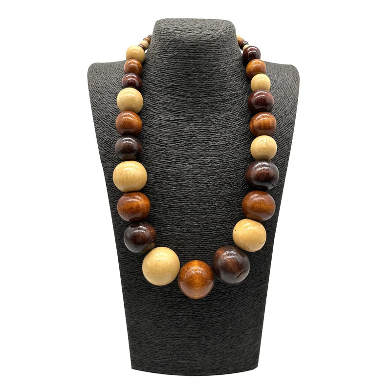 TEEK - Colorful Big Wood Beads Long Necklace JEWELRY TEEK Natural