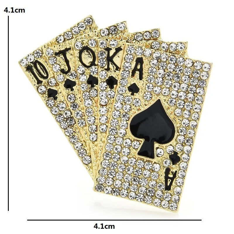 TEEK - Sparkling Full Crystal Poker Cards Brooch JEWELRY theteekdotcom