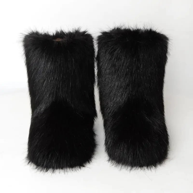 TEEK - Fluffy Faux Fox Fur Boots SHOES theteekdotcom Black 6.5