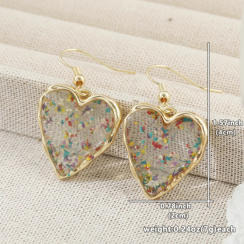 Cute Heart Shaped Earrings For Women Dried Flower Transparent Resin Drop Earring Romantic Jewelry Anniversary Valentines Gift TEEK
