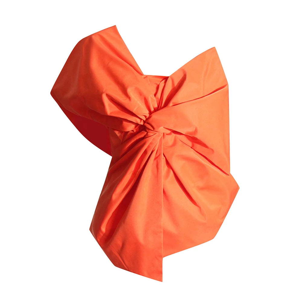 TEEK - Solid Diagonal Collar Sleeveless Bowknot Top TOPS theteekdotcom ORANGE S