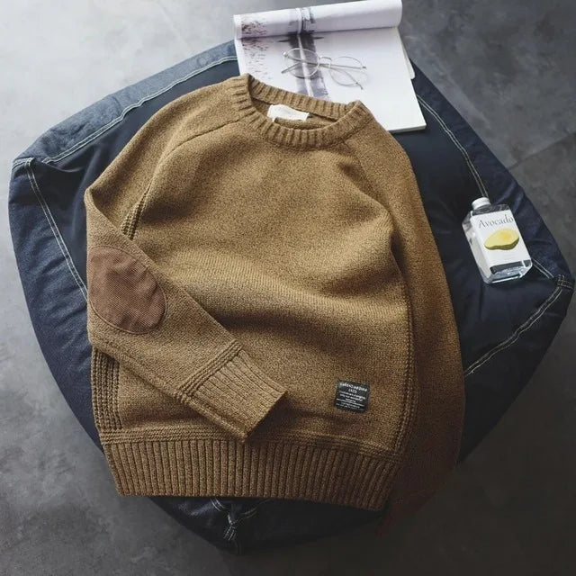 TEEK - Pullover Mens Elbow Patch Sweater Sweater theteekdotcom coffee US XS | Asian M 