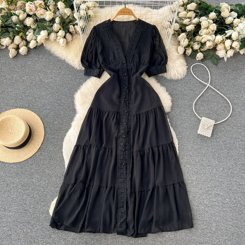 TEEK - Vintage Lace Puff Short Sleeve Dress DRESS theteekdotcom Black One Size 