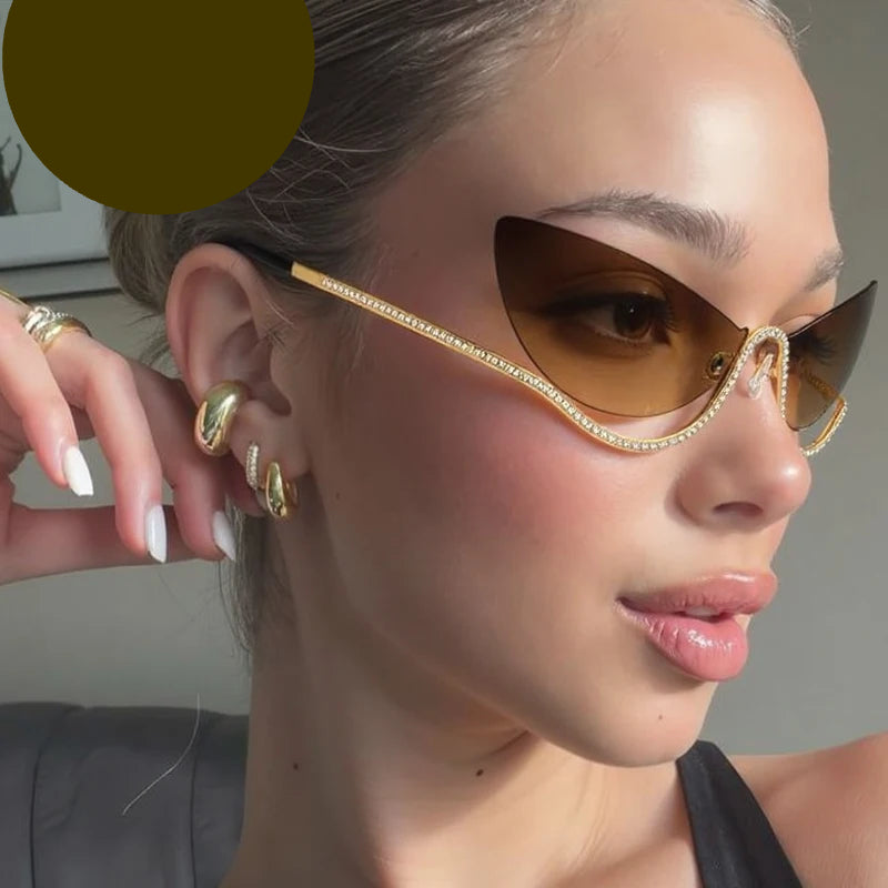 TEEK - Cat Eye Rimless Rhinestone Sunglasses EYEGLASSES theteekdotcom