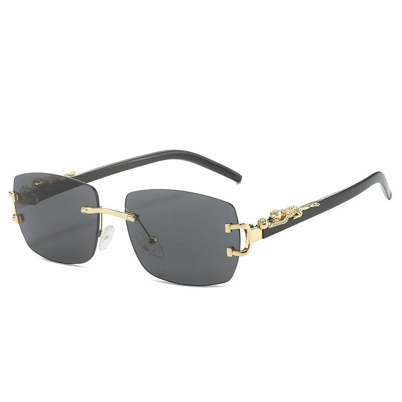 TEEK - Rimless Rectangle Roar Detail Sunglasses EYEGLASSES theteekdotcom C1  