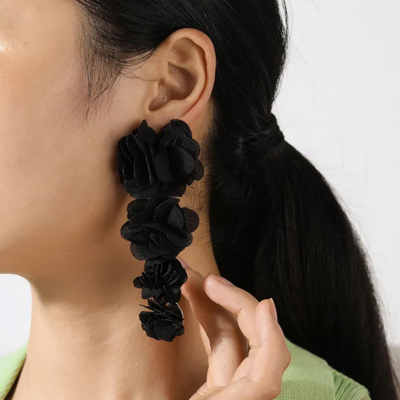 TEEK - Petaled Flower Drop Earrings JEWELRY theteekdotcom Black  