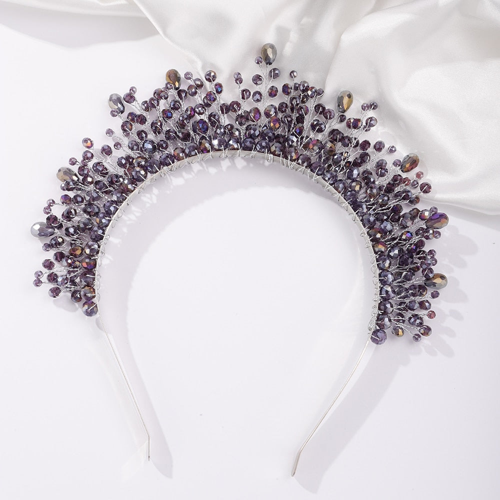 TEEK - Crystal Bejeweled Crown Headband HAIR CARE theteekdotcom Purple  