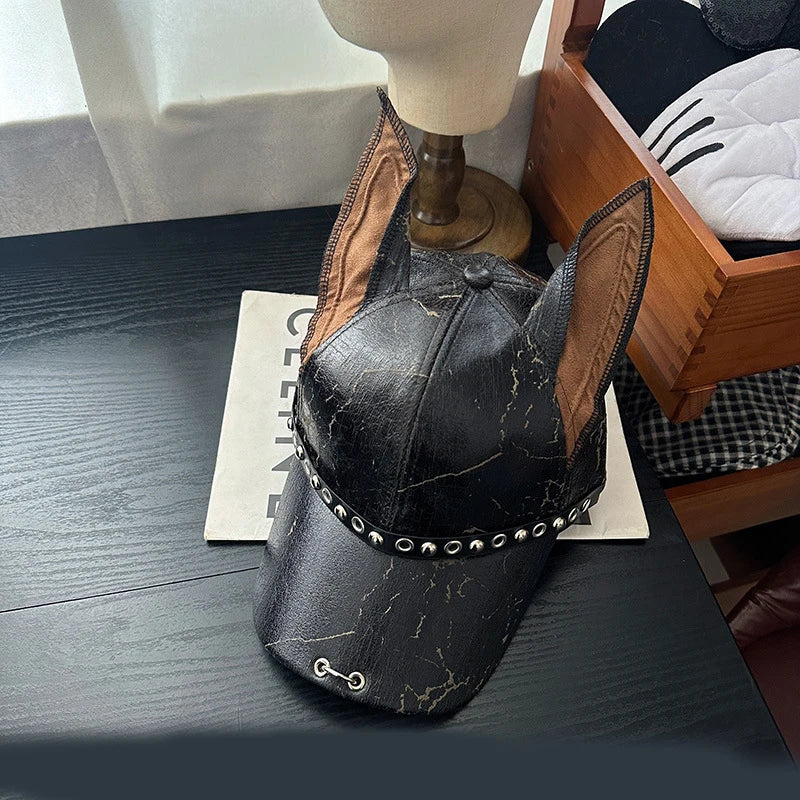 TEEK -  Leather Rivet Dog Ears Baseball Cap