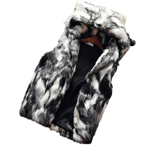 TEEK - Fleece Faux Fox Fur Hooded Jacket Vest VEST theteekdotcom Gray Asia S (US XXS) 