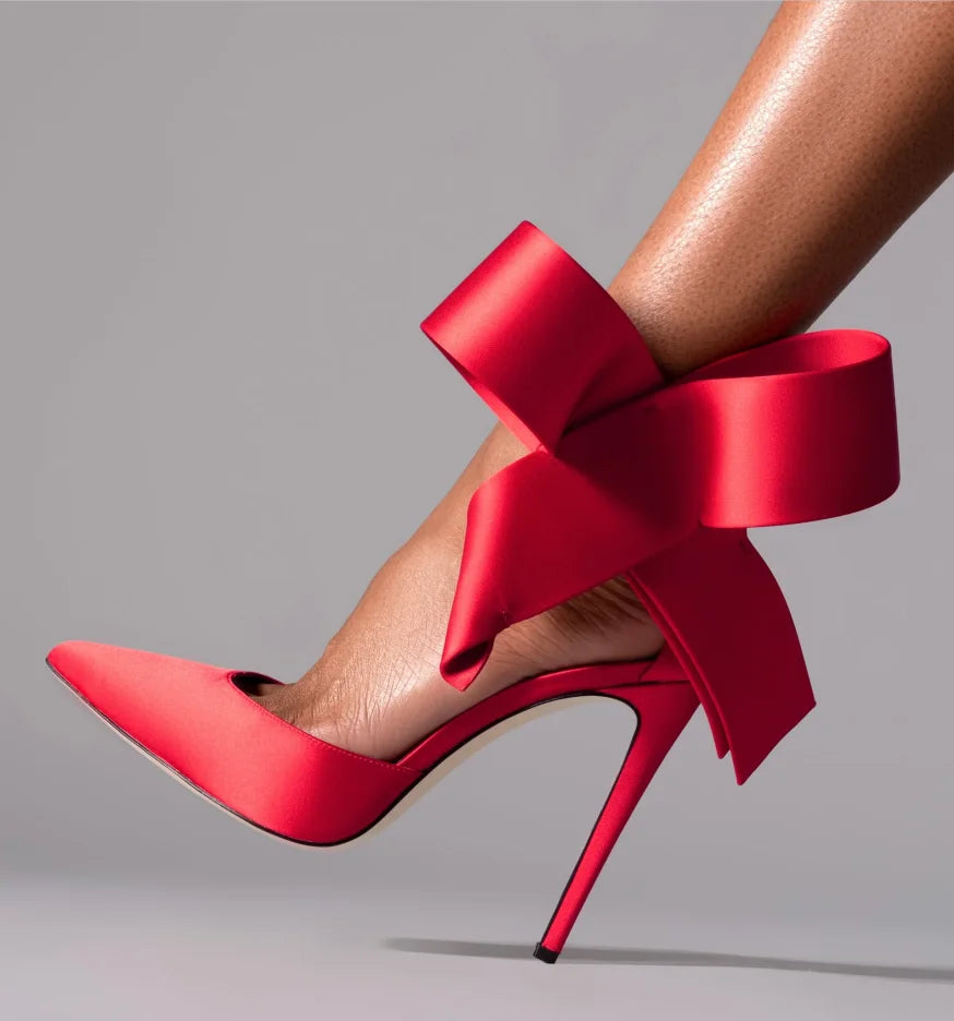 TEEK - Big Bow Your Pardon Solid Pumps SHOES theteekdotcom Red 6